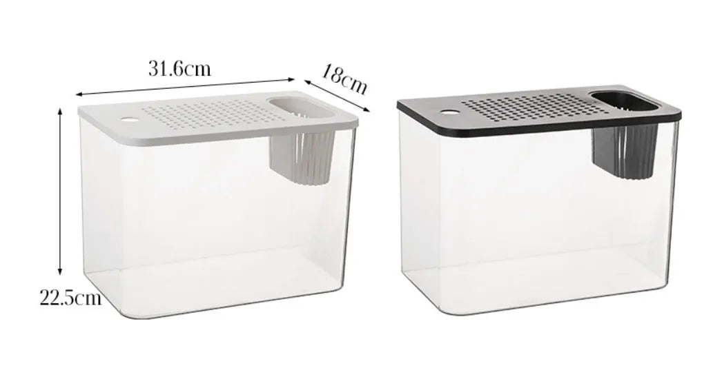 Black and white plastic betta fish tanks with covers, medium size 32cm long mini aquariums.
