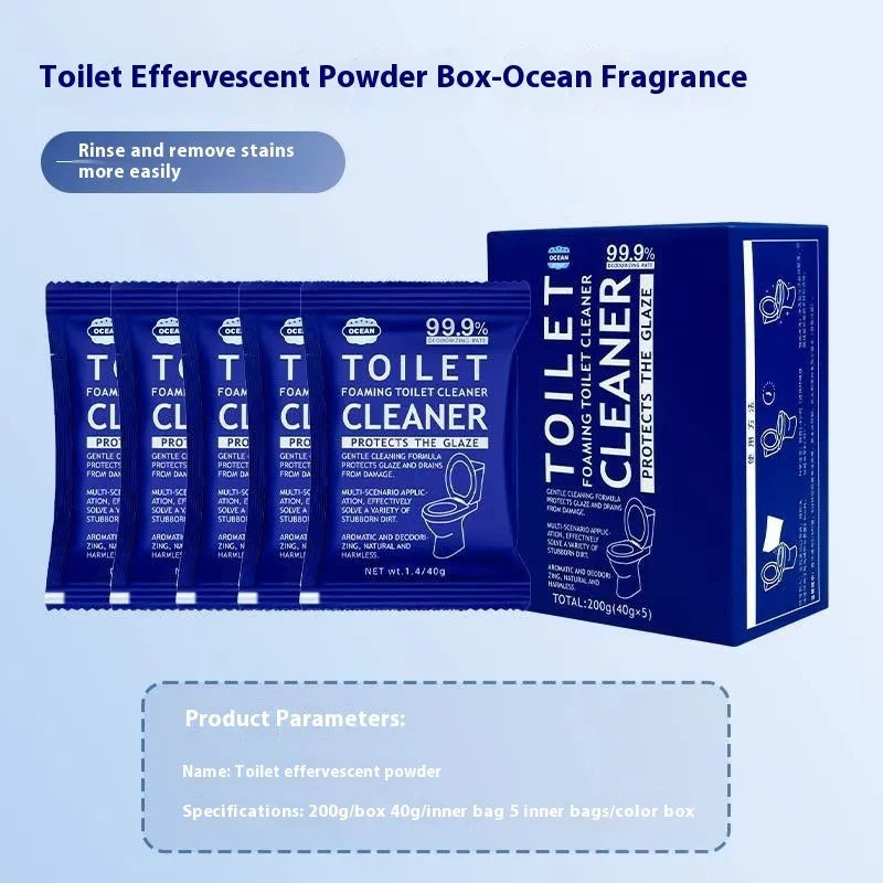 Toilet bubble powder for descaling in blue ocean or pink floral fragrance, 240g bag or box of 5 sachets