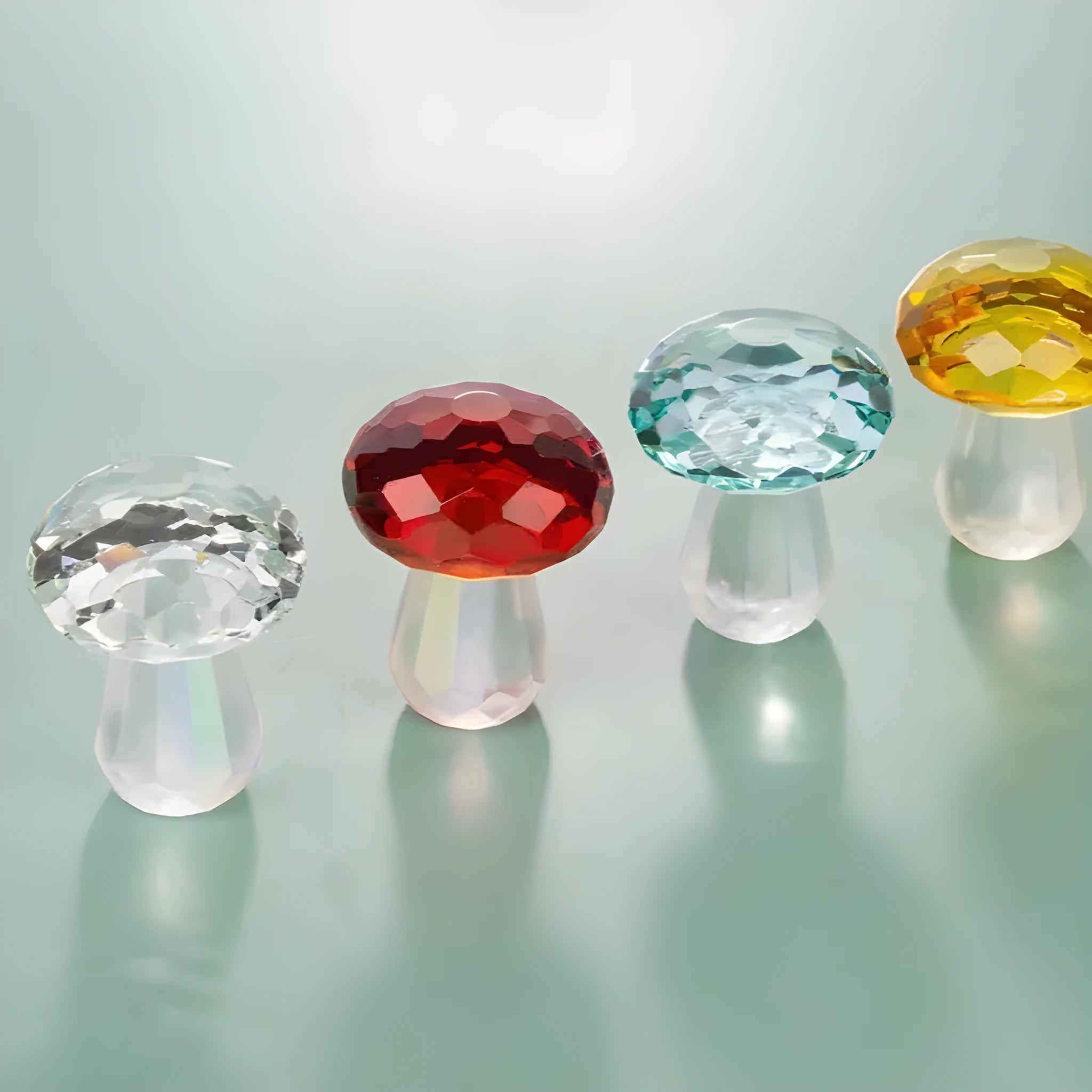 Colourful geometric crystal mushroom decorative sculpture measuring 40mm by 53mm