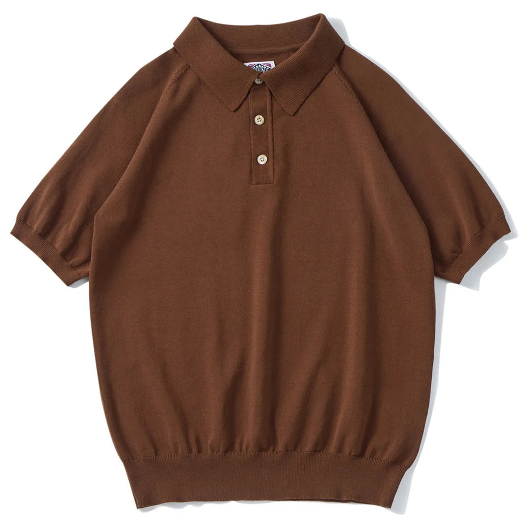Retro slim fit knitted cotton short-sleeved T-shirt in earth-tone colours
