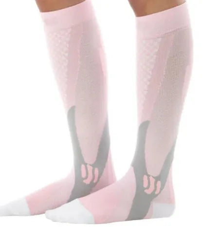 Black graduated compression socks with athletic fit for men and women, shown laid flat.
