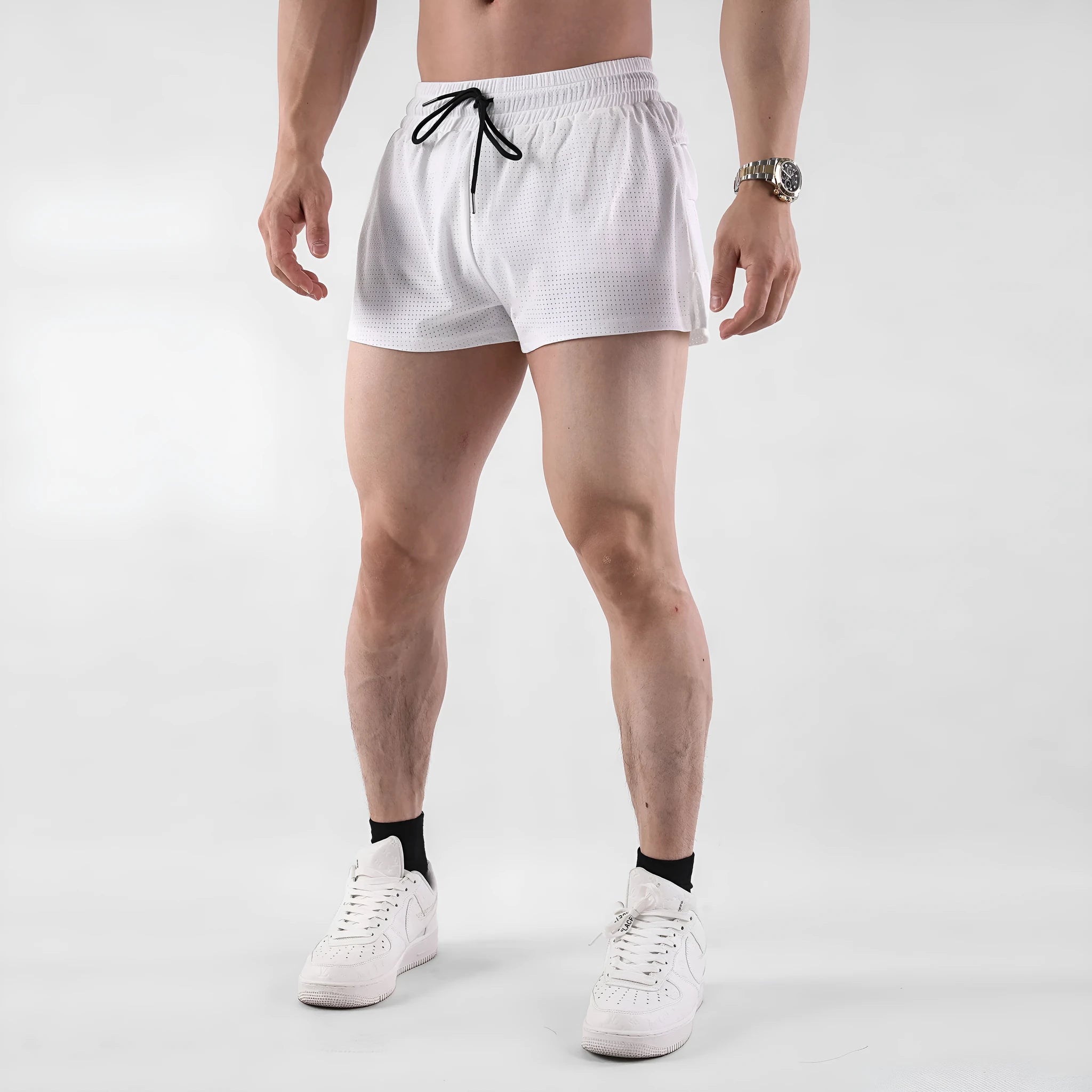 Men's black nylon quick-dry shorts for summer sports and casual wear