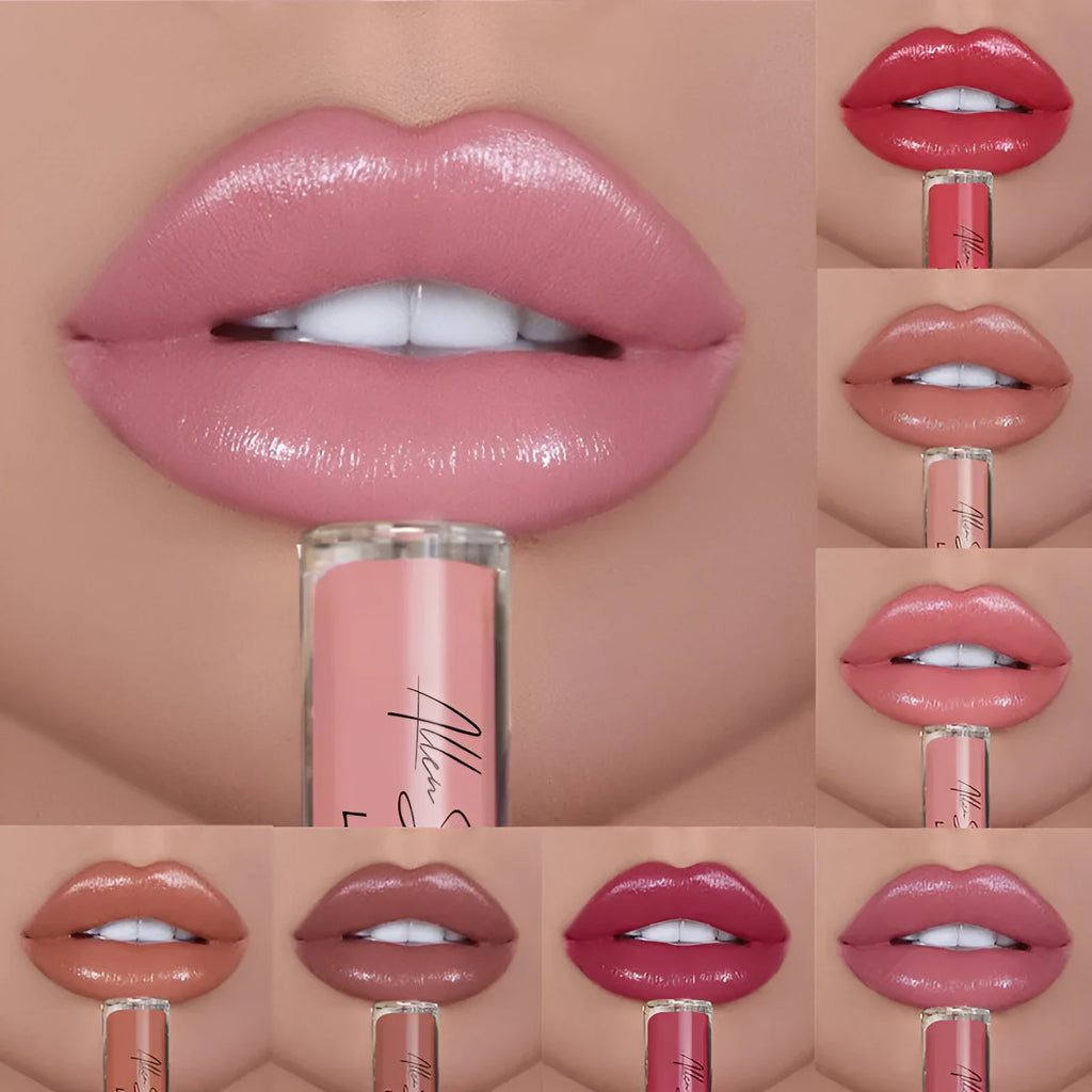 Silky cream texture lip gloss in twelve different colour shades with mineral formula