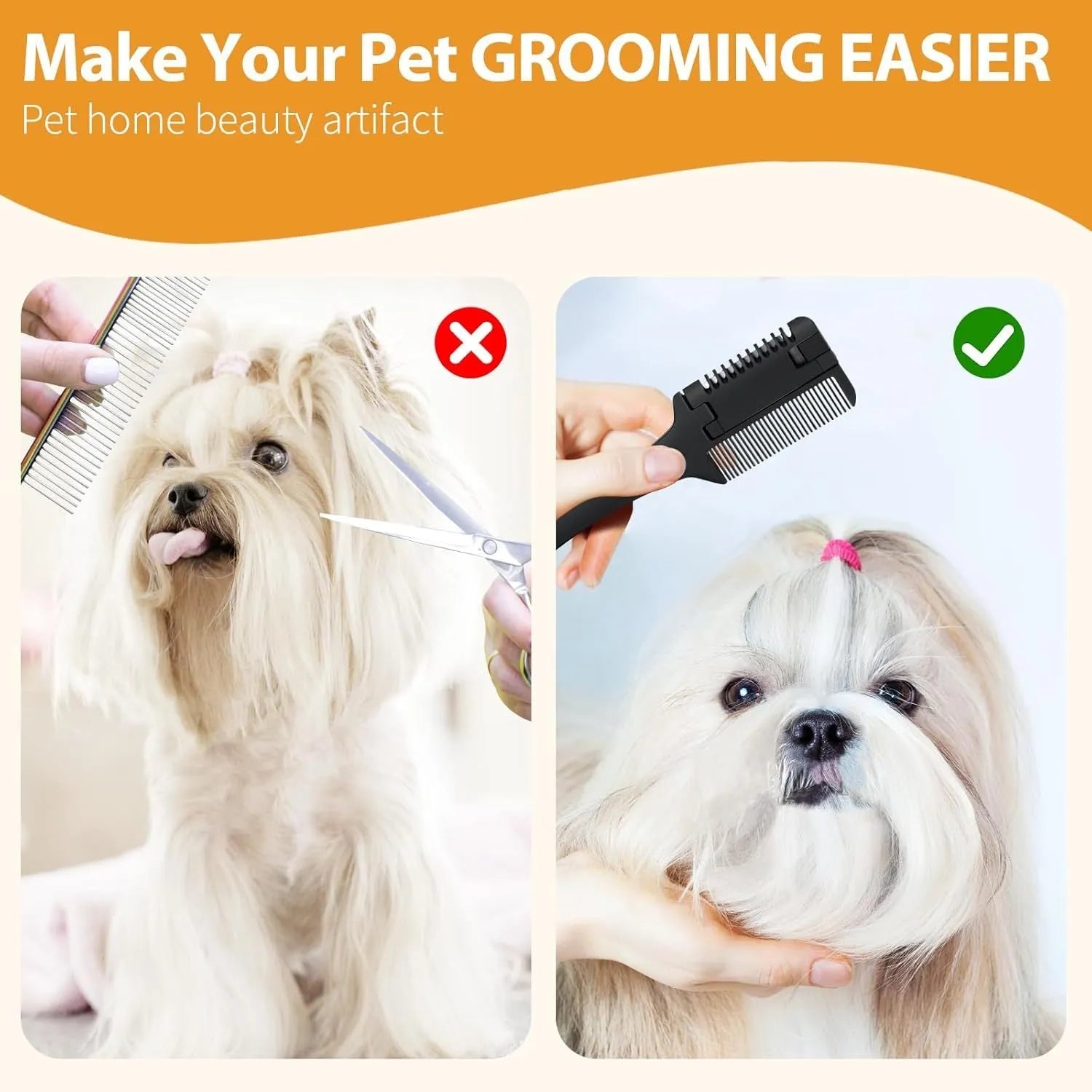 A 2-in-1 razor comb for grooming dogs and cats, shown with replacement blades.