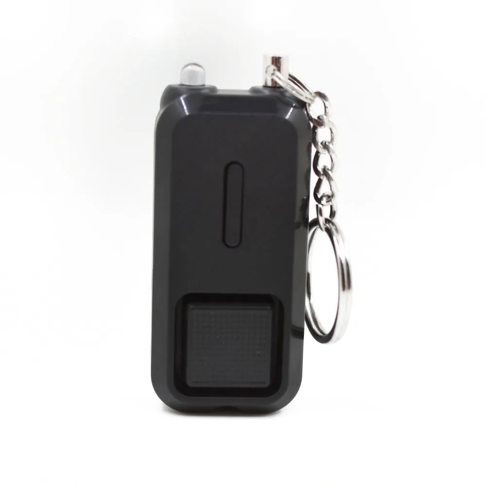 ZQ-202 personal safety alarm in pink, black, white, yellow, and green colours next to LR44 batteries.