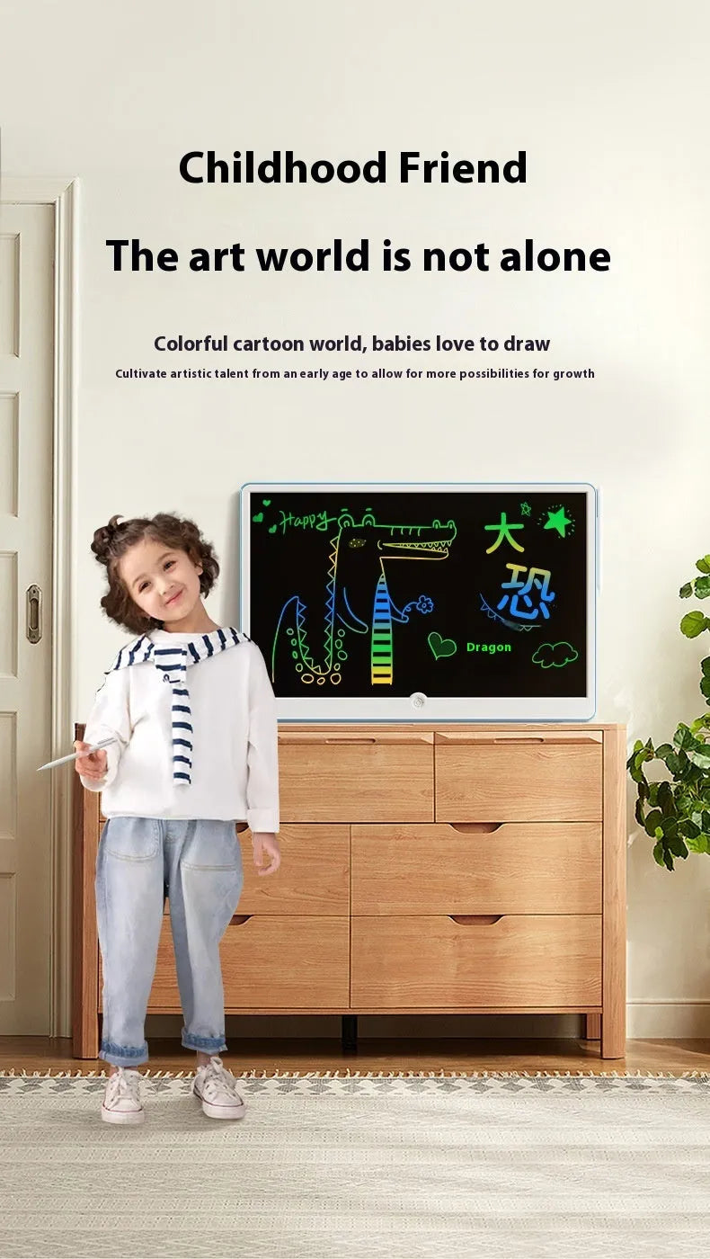 19-inch LCD charging drawing board for children in blue and white colour scheme.