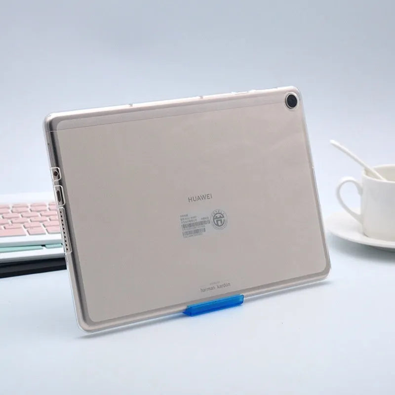 Clear silicone protective case for 9.7 inch iPad tablet showing transparent design