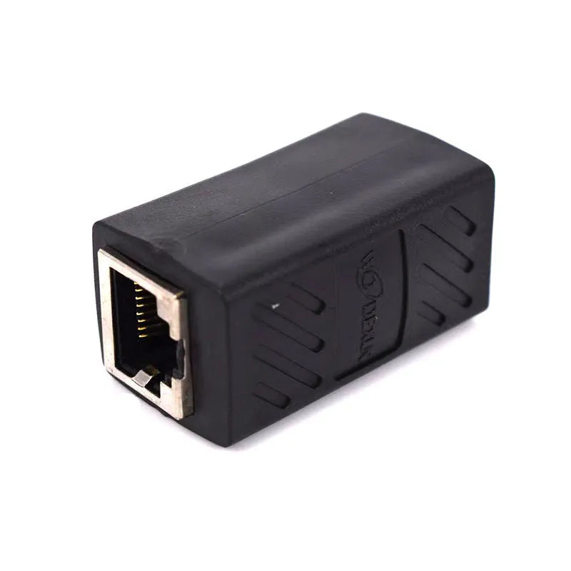 Black RJ45 network cable extender adapter for splicing Ethernet cables
