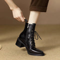 Women's black pointed-toe ankle boots with 5.5cm heel and artificial PU upper material
