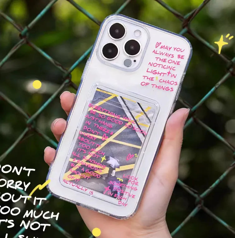 Graffiti silicone card clamp phone case in blue for iPhone, with anti-fall protective shell