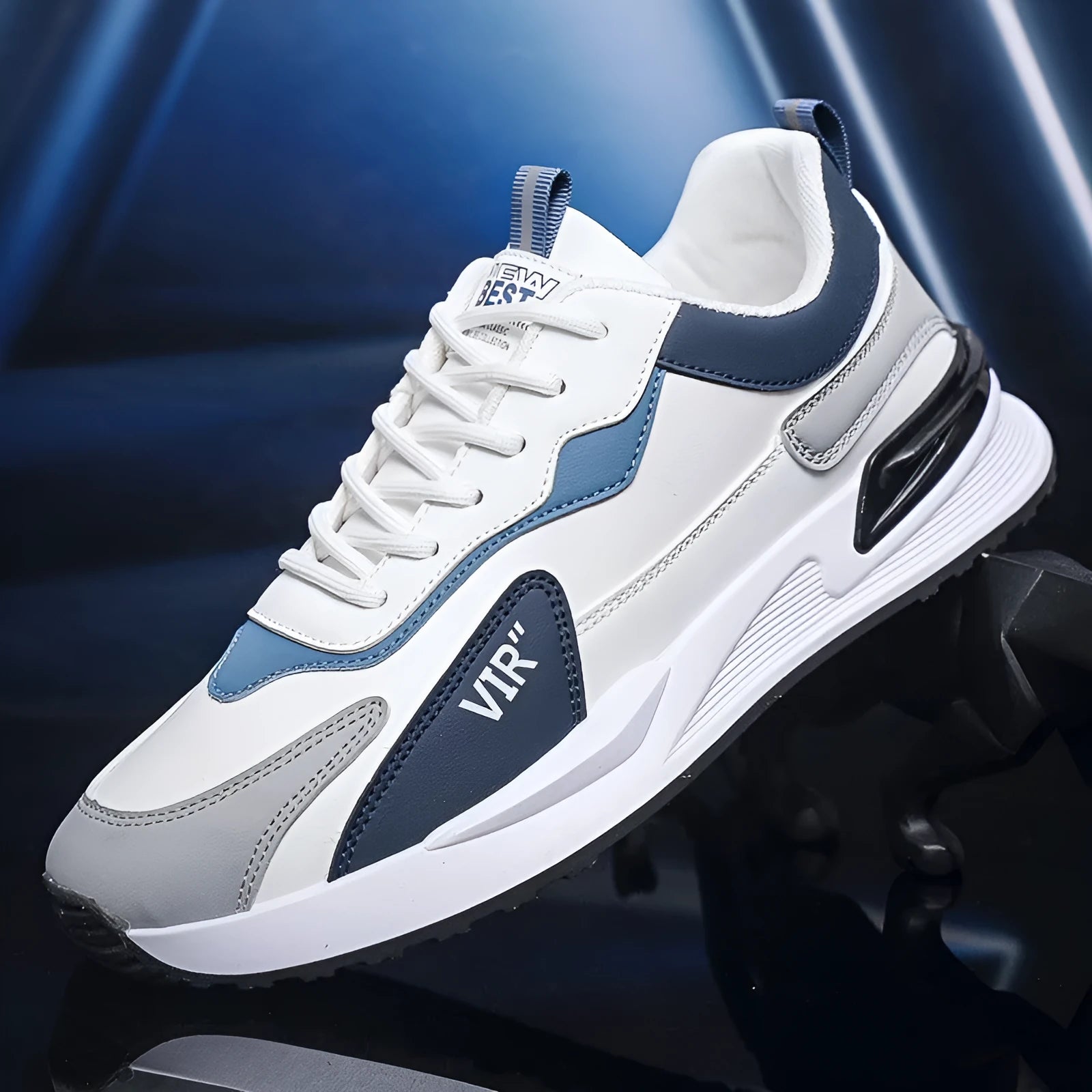Men's colour block mesh sneakers with lace-up front and flat heel in black colourway