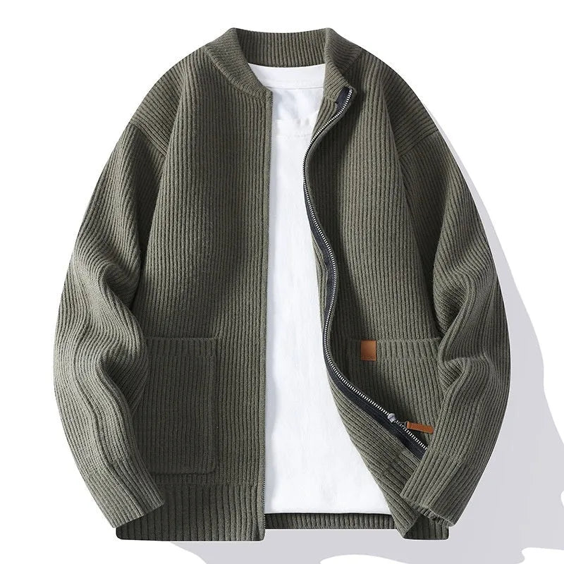 Men's striped sweater cardigan in chemical fibre blend available in multiple colours with Asian sizing