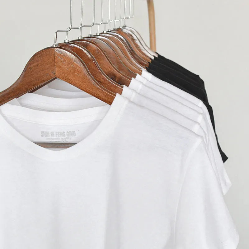 Men's solid colour round neck cotton t-shirt on a hanger