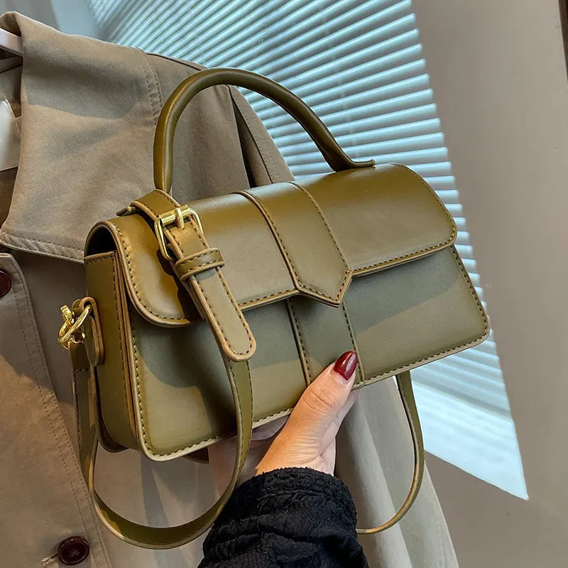 Women's beige PU messenger bag with file compartment showing dimensions of 22cm width by 13cm height
