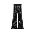 Black shiny patent leather coated skinny jeans with straight-leg design on cotton denim