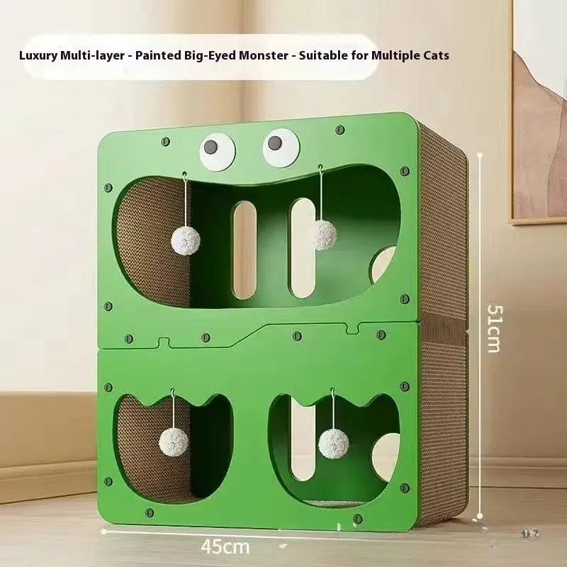 Double layer cat scratching board with attached enclosed cat nest in selected style