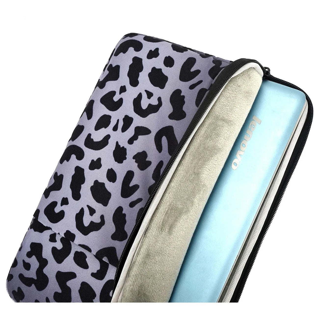Leopard print laptop sleeve with anti-shock flannel lining for 13-inch and 14-inch devices