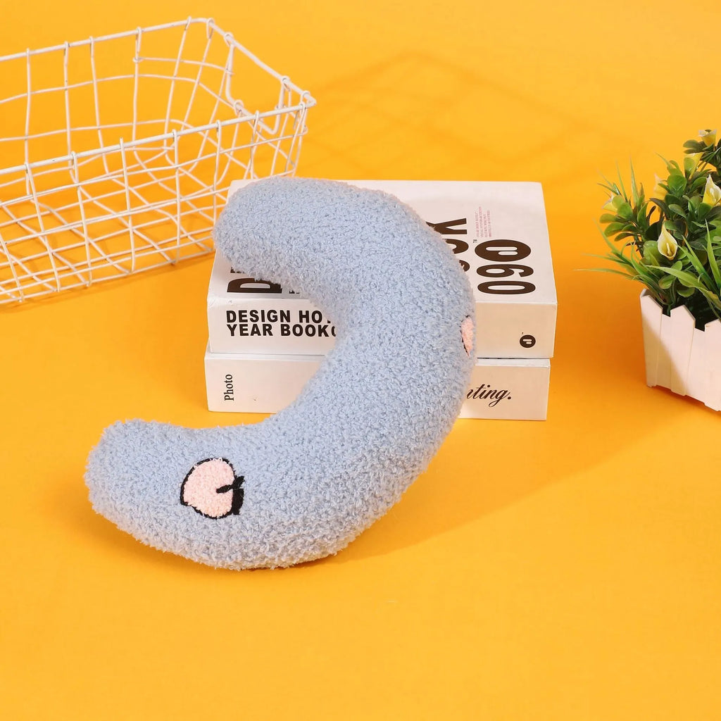 U-shaped half moon pet pillow for cats with cartoon dogs and cats design in blue colour