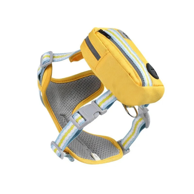 Green explosion-proof anti-strangulation pet safety harness vest with lead on a white background.