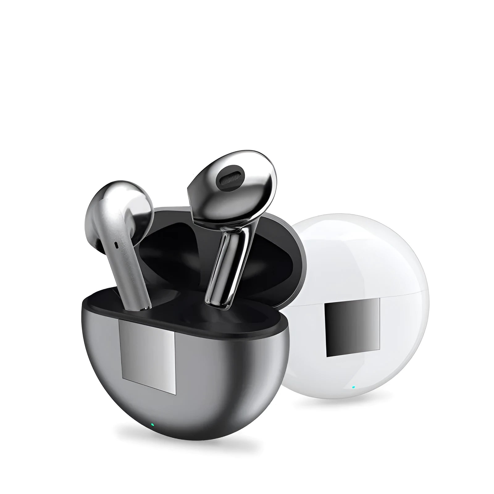 White semi-in-ear Bluetooth headset Budz5 with charging case