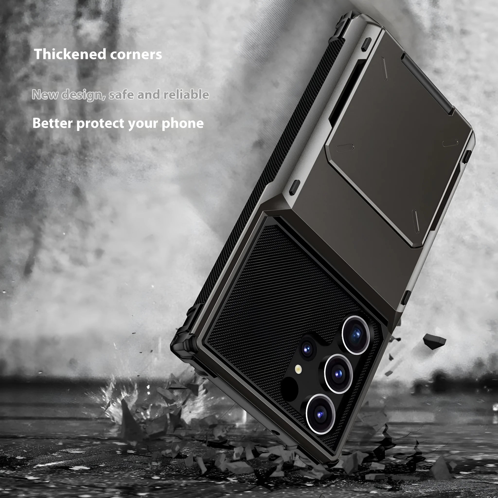 Frosted flip card phone case for Samsung with card slot and four-corner TPU PC drop protection, blue colour
