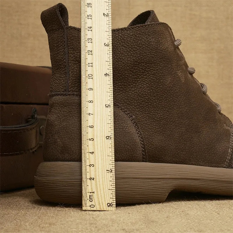 Grey genuine leather martin boots with wedge heel and front lace-up fastening