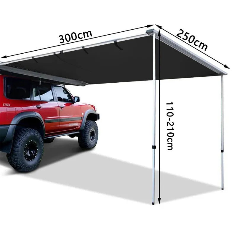 Black glue-treated car sunshade and camping tent with aluminium alloy poles in multiple size options