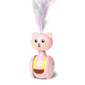 Interactive cat feather wand toy with rolling ball tumbler in pink and blue colour options