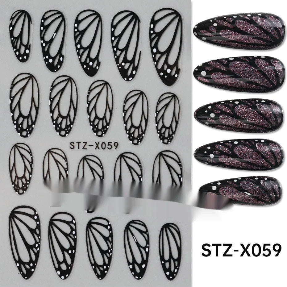 Black and silver strip cartoon nail art stickers on plastic patch