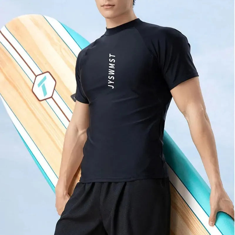 Men's polyester swimsuit set with matching top and trousers in multiple colour options