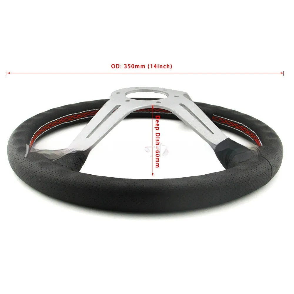 14-inch leather steering wheel with middle concave design showing black skeleton frame option