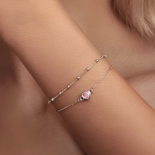 BSB152 colour sweet girlish 925 sterling silver heart-shaped bracelet with adjustable chain.