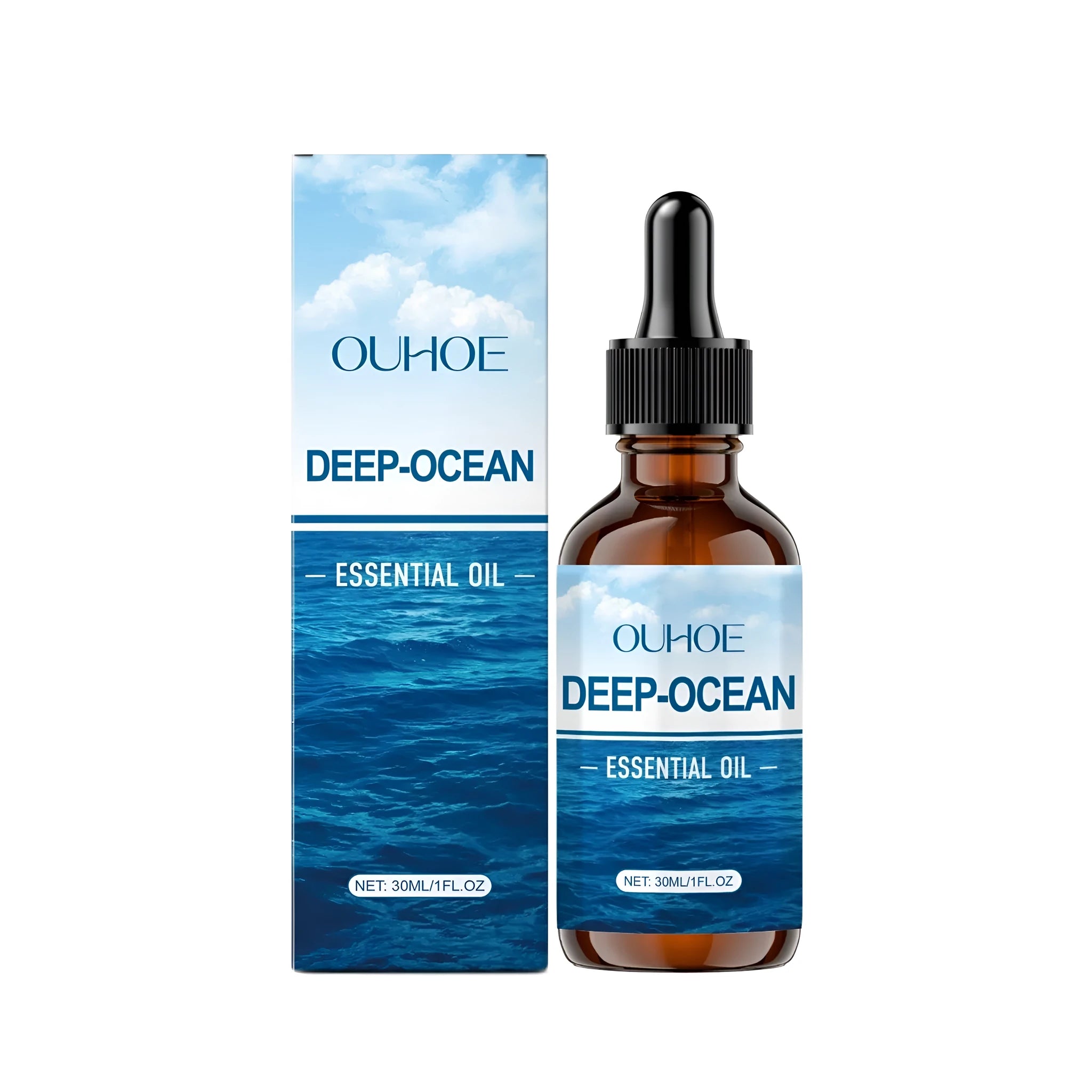 30ml bottle of Deep-Ocean Essential Oil with transparent ingredient list