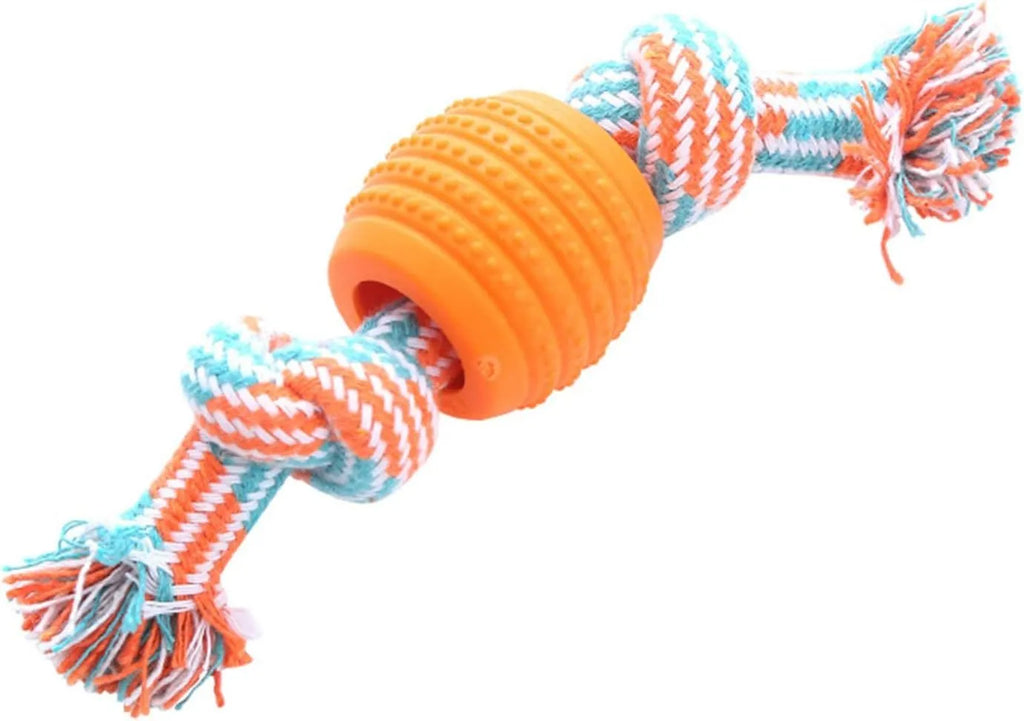 Blue dog chew toy with ropes for dental cleaning and interactive play