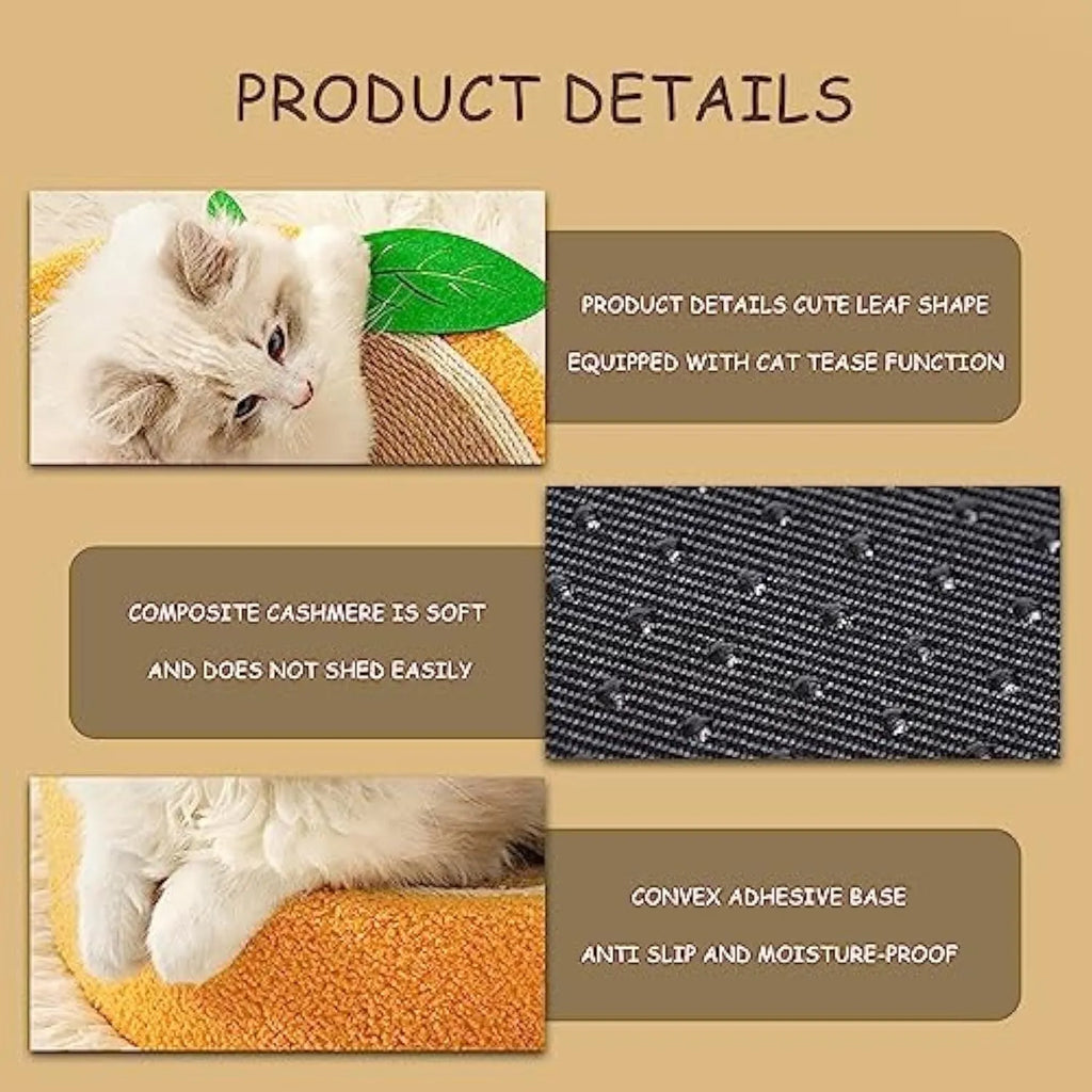 Yellow round cat scratching board with sisal surface and concave bed centre