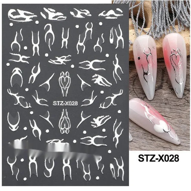 Black and silver strip cartoon nail art stickers on plastic patch