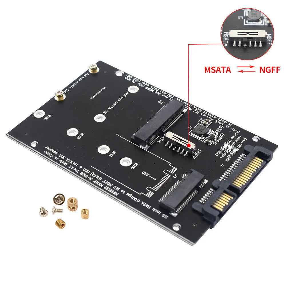 Black SATA3 to M.2 NGFF mSATA SSD conversion card adapter with connectors