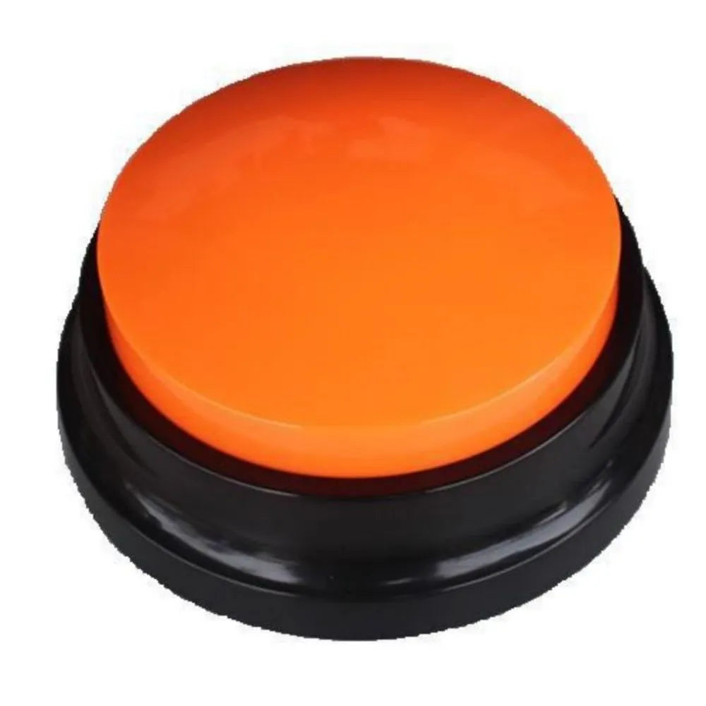 Voice recording dog training buzzer in five colour options showing record and playback buttons