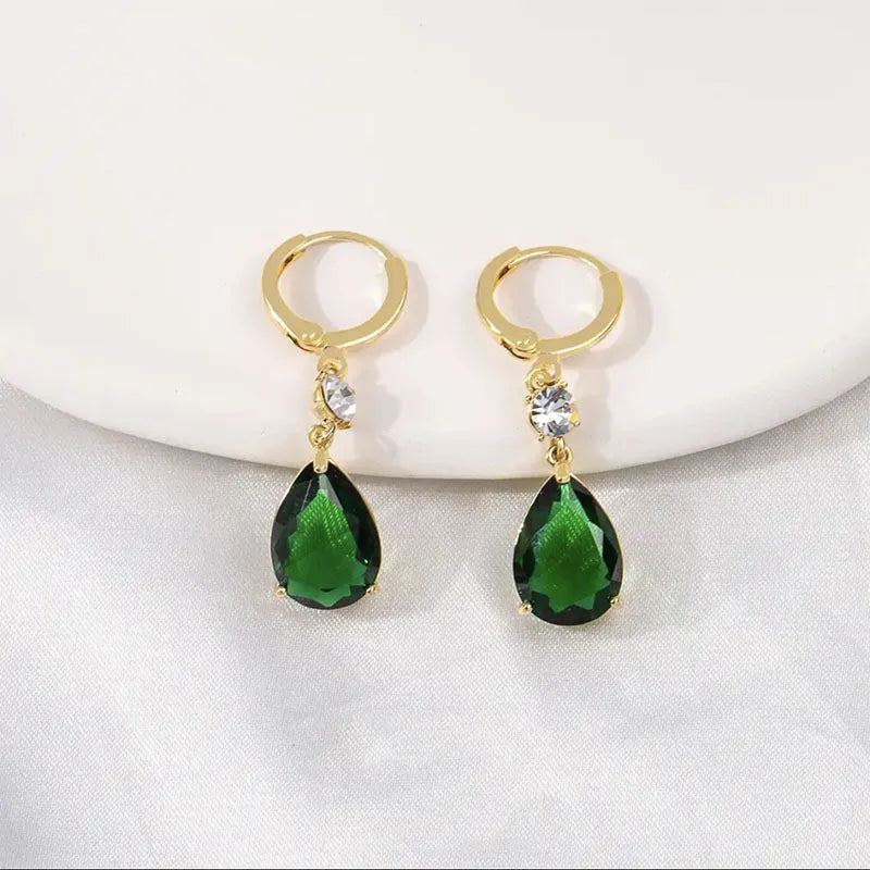 Green geometric teardrop alloy earrings with contemporary silhouette