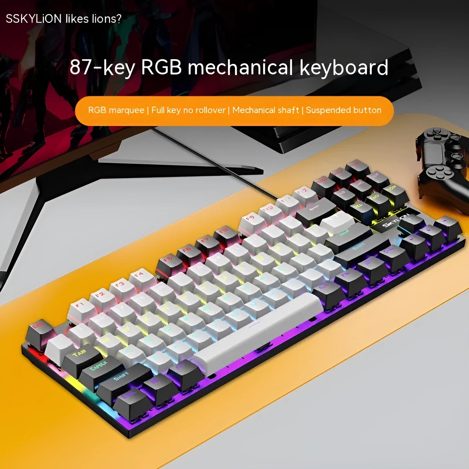 K87 mechanical gaming keyboard with metal case and choice of green or red switches