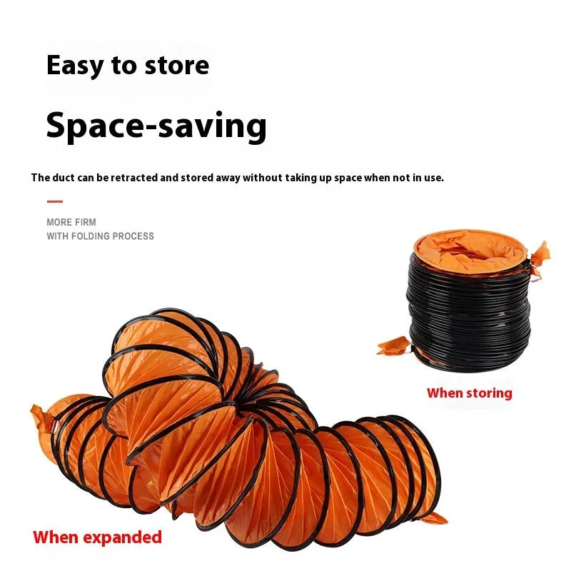 8-inch portable titanium steel industrial axial flow fan with a 5-metre flexible air duct for ventilation.