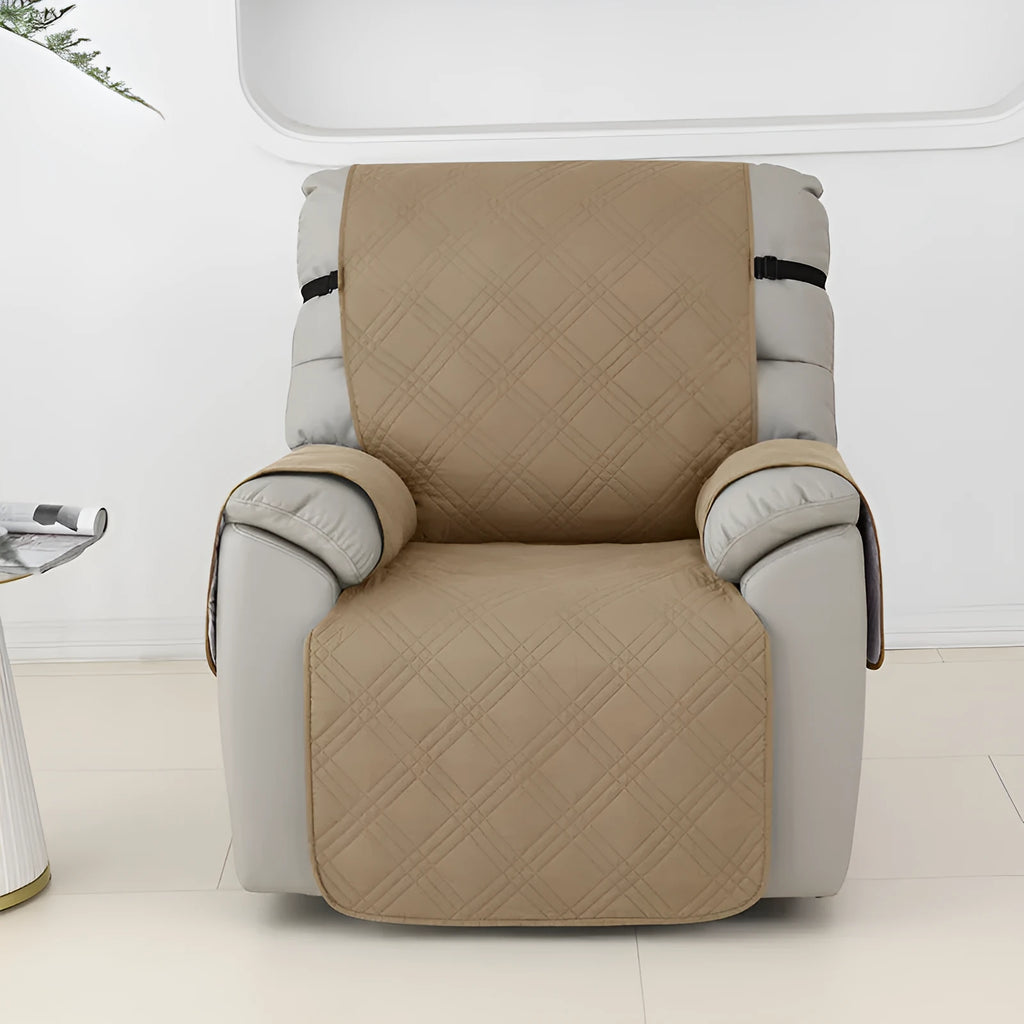 Quilted waterproof sofa cover for Chivas massage chair in burgundy colour with three-line stitching pattern