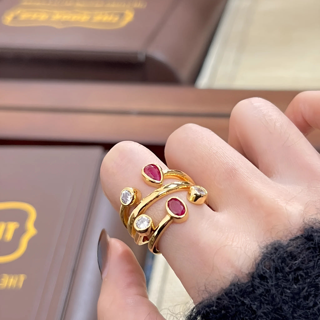 Irregular cross geometric diamond ring in two-tone colours on electroplated copper