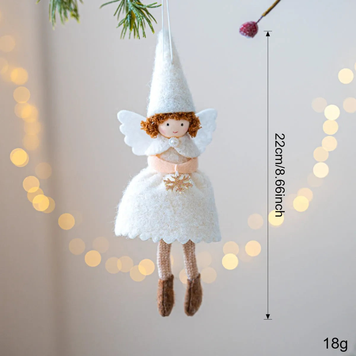 White and pink cloth Christmas angel skirt pendant ornament with felt detailing