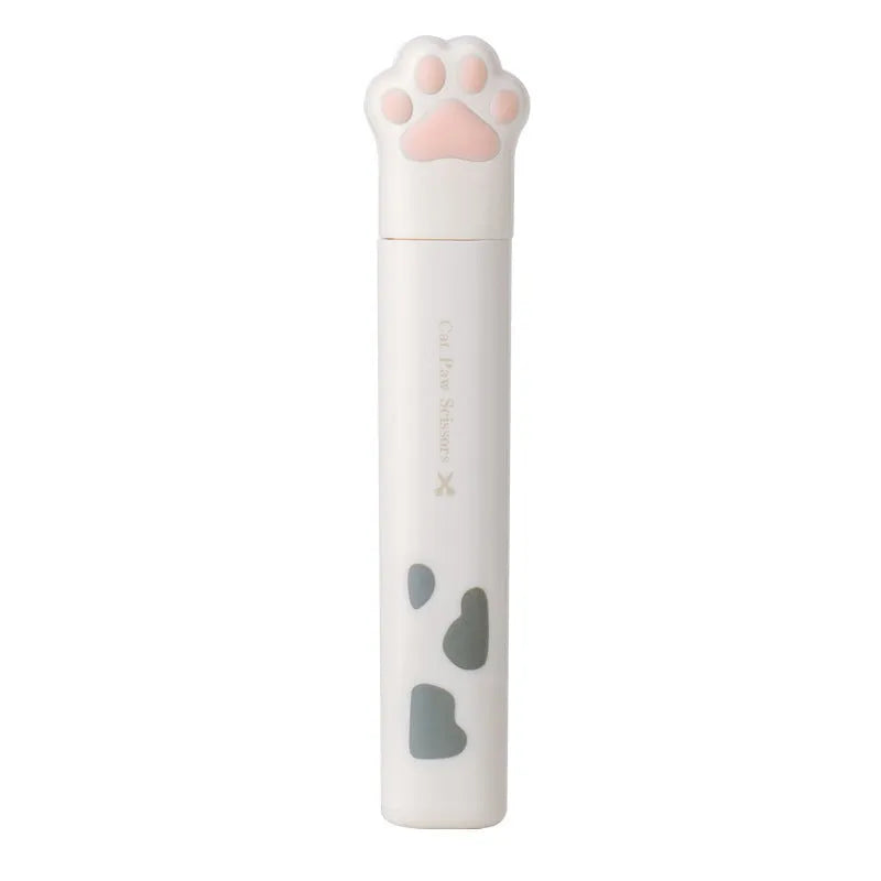 Folded cat paw mini scissors in stainless steel and plastic available in pink blue black and white colours measuring 8.7cm