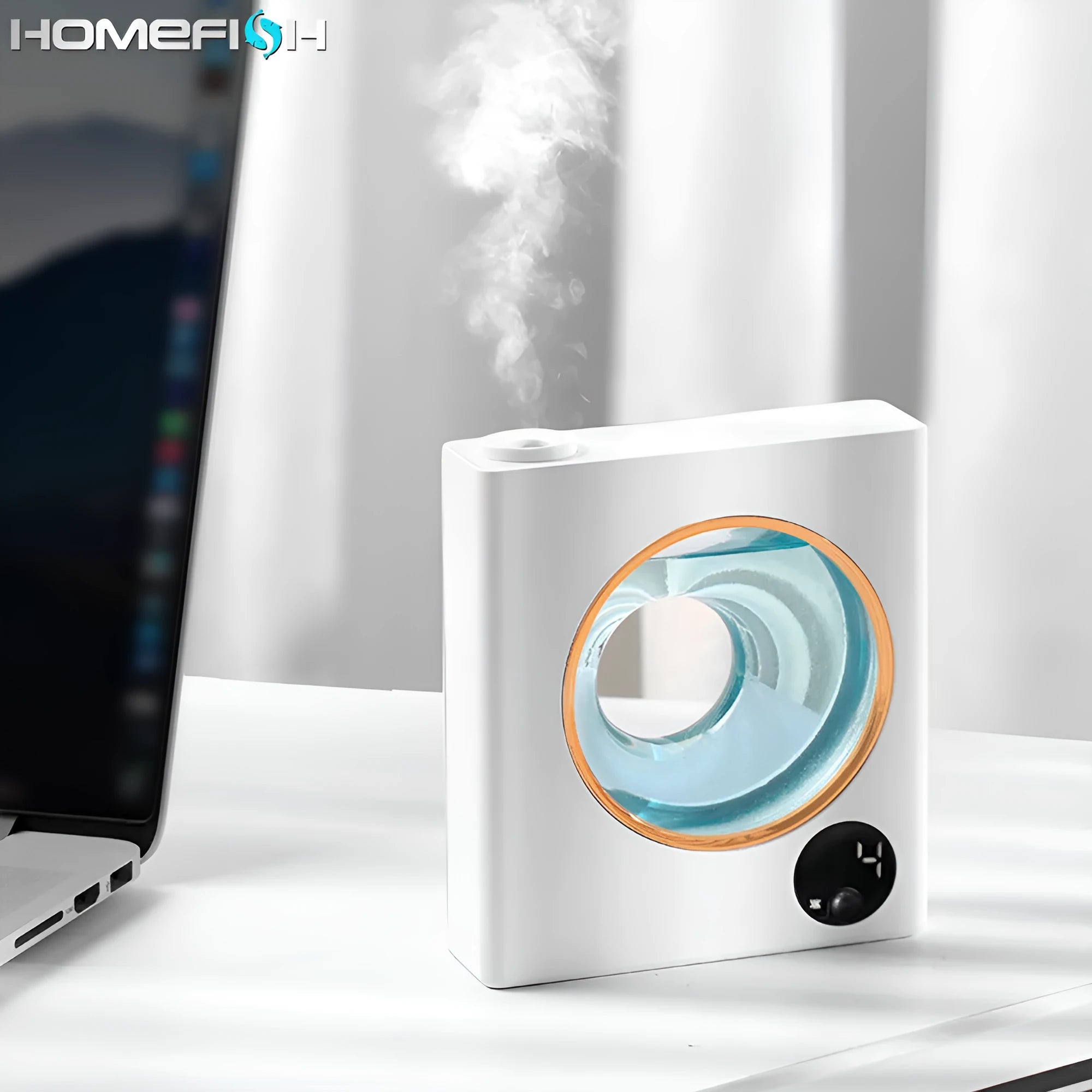 Small white automatic aromatherapy machine with wall-mounted design showing dimensions