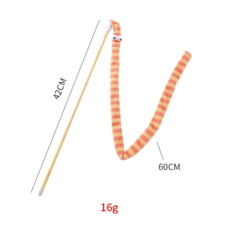 Green cat wand toy with long plush strip on a polycarbonate pole