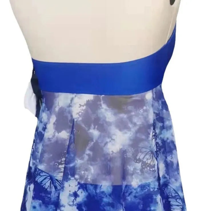 Blue women's bikini swimsuit with briefs style on a white background