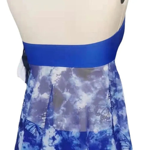 Blue women's bikini swimsuit with briefs style on a white background