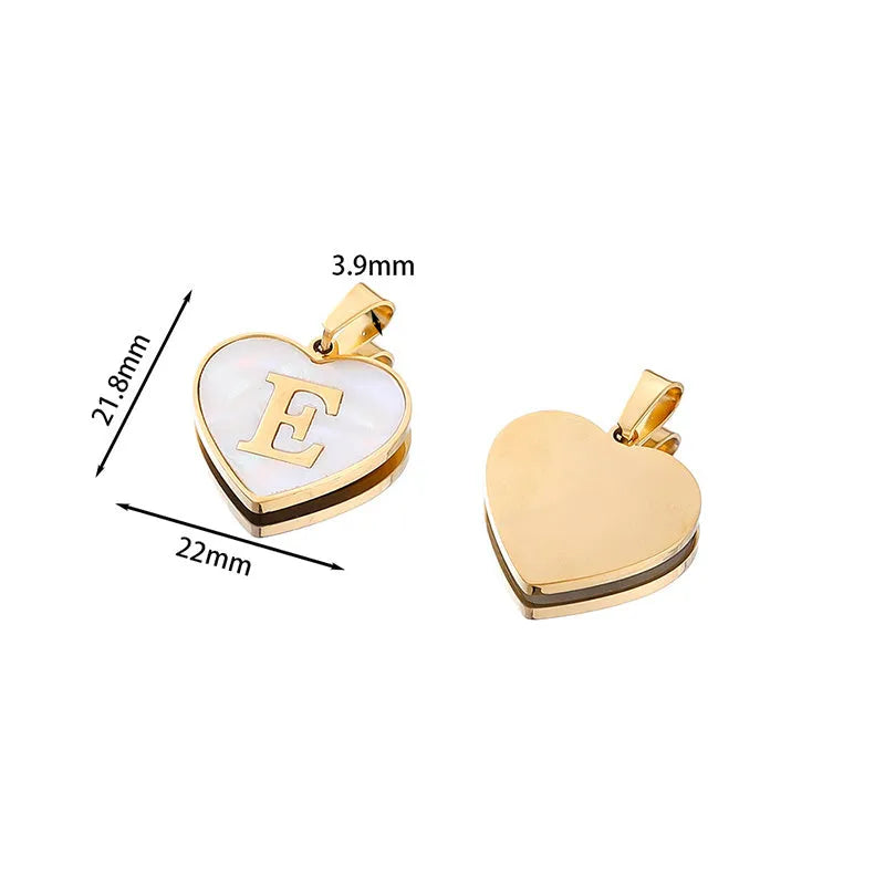 Gold plated heart-shaped white shell pendant personalised initial necklace on a stainless steel chain.